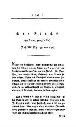¬Der¬ Flachs : (lat. linum, franz. le lin) ; Taf. XIX ,Fig. 139, 140, 141