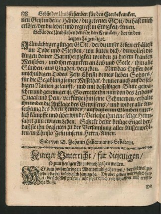 Kurtzer Unterricht/ für diejenigen/ so zum heiligen Abendmahl gehen wollen.