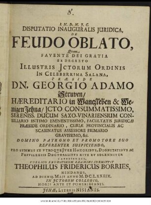 Disputatio Inauguralis Iuridica, De Feudo Oblato