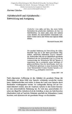 Alphabetschrift und Alphabetreihe – Entwicklung und Aneignung