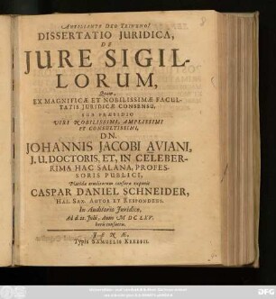 Dissertatio Iuridica, De Iure Sigillorum