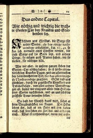 Das andere Capitul. Wie nöthig und wichtig die wahre Seelen-Cur bey Kranken und Sterbenden sey.