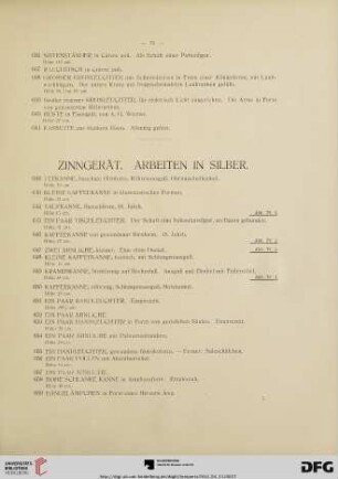 Zinngerät. Arbeiten in Silber (Nr. 642-682)