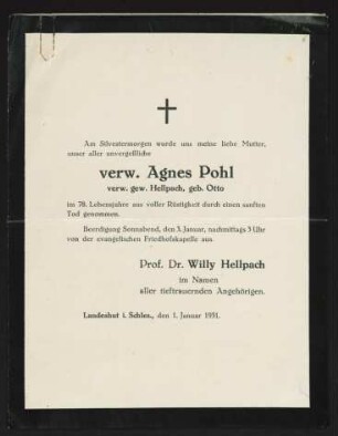 Brief von Willy Hellpach an Gerhart Hauptmann und Margarete Hauptmann