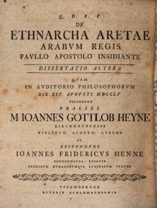 De ethnarcha Aretae, Arabum regis, Paullo Apostolo insidiante