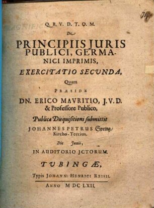 De principiis iuris publici, germanici inprimis, exercitatio II