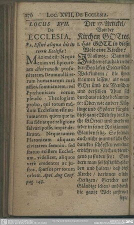 Locus XVII. De Ecclesia