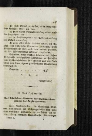 Aus Oesterreich : das Schullehrer-Wittwen- und Waisenpensionsinstitut des Salzburgerkreises ; [Schulnachrichten]