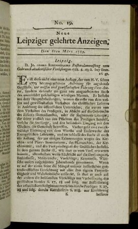 No. 19. Den 6ten März 1789.