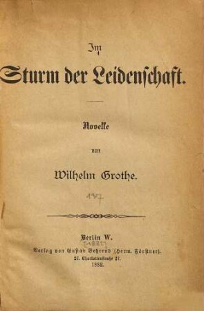 Im Sturm der Leidenschaft : Novelle von Wilhelm Grothe