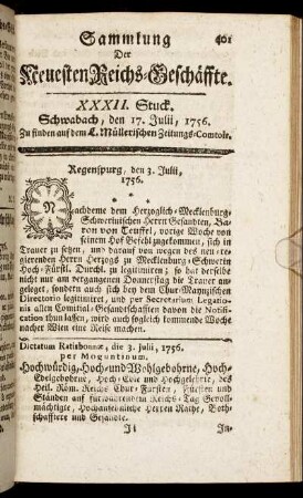 XXXII. Stuck. Schwabach, den 17. Julii, 1756.