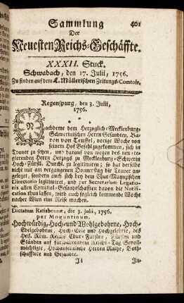 XXXII. Stuck. Schwabach, den 17. Julii, 1756.