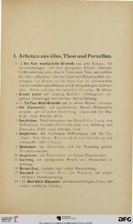 I. Arbeiten aus Glas, Thon und Porzellan (Nr. 1-79)