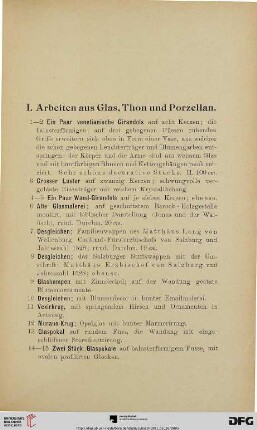 I. Arbeiten aus Glas, Thon und Porzellan (Nr. 1-79)