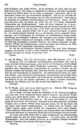 640, H. Meyer. Über die Erinnerung. 1908