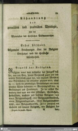 Erster Abschnitt. Allgemeine Belehrungen über die Religion überhaupt und die christliche insonderheit
