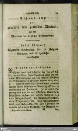 Erster Abschnitt. Allgemeine Belehrungen über die Religion überhaupt und die christliche insonderheit