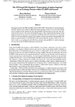 The TEI-based ISO Standard ‘Transcription of spoken language’ as an Exchange Format within CLARIN and beyond