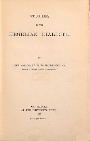 Studies in the Hegelian dialectic