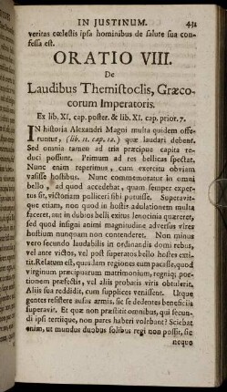 Oratio VIII. De Laudibus Themistoclis, Græcocorum Imperatoris. - Oratio IX. Contra Pausaniam Græcorum Imperatorem.