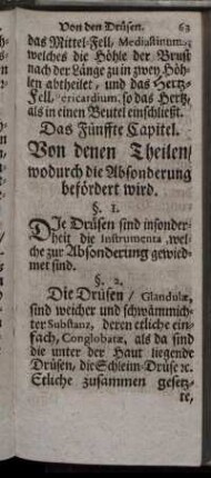 Das Fünffte Capitel. Von denen Theilen / wodurch die Absonderung befördert wird.