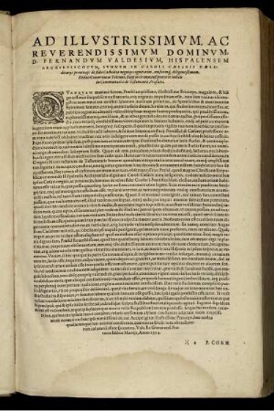 Ad illvstrissimvm, ac reverendissimvm dominvm, D. Fernandvm Valdesivm, ...