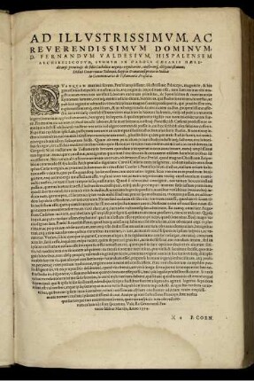 Ad illvstrissimvm, ac reverendissimvm dominvm, D. Fernandvm Valdesivm, ...