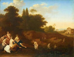 Flusslandschaft mit badenden Nymphen