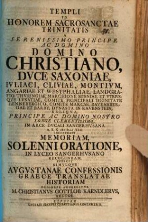 Programma quo ... Augustanae Confessionis graece translatae historiam exponere aggreditur