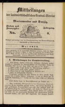 Sieben und Zwanzigster Jahrgang. No. 5. Mai 1859.