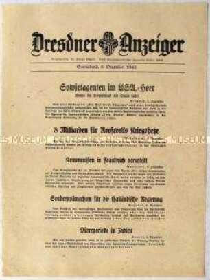Nachrichtenblatt "Dresdner Anzeiger" u.a. zur Bewilligung von 8 Milliarden $ für Rüstungszwecke in den USA