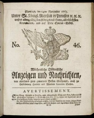 No. 46. Montags, den 14ten November 1763.