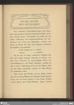 Polizei, Kunst und Sittlichkeit