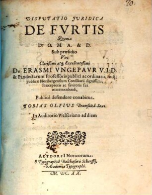 Disputatio iuridica de furtis