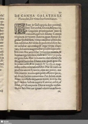 De Camma Galatha Ex Plutarcho, De virtutibus foeminarum