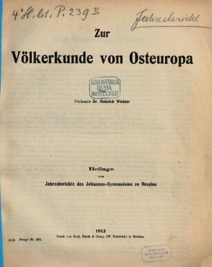 Zur Völkerkunde von Osteuropa : [die finnischen Völker]