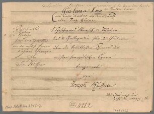 6 Dances, guit (2), op. 262, HenK op. 262 - BSB Mus.Schott.Ha 3943-2 : [at head of title page, guit 1, by other hand:] Première Guitare avec sourdine à la troisième touche // ou Guitare tierce // [at left:] 1 Pas redoublé // 3 Valses // [with pencil: et] 2 Galops // pour deux Guitares // sur des motifs favoris // d'opéras français // par // Jos. Küffner // [at center, by Küffner:] Guitarra Ima // (mit Capo d'astro auf dem 3|t|e|n Bunde // oder Terz Guitare.) // 1 Geschwind Marsch, 3 Walzer // und 2 Gallopaden für 2 Guitaren // über die beliebtesten Themas der // neusten französischen Opern // [crossed out: komponirt] von // Joseph Küffner // 262 Opus nach der // Zahl der vorgehenden