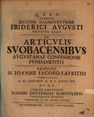 De articulis Suobacensibus, Augustanae Confessionis fundamento