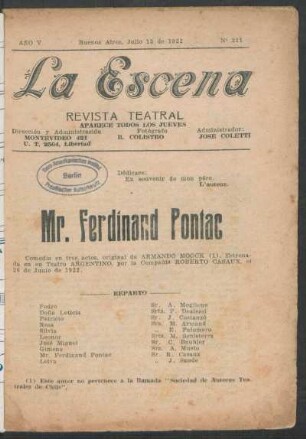 Mr. Ferdinand Pontac : comedia en tres actos, original