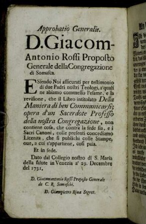 Approbatio Generalis.