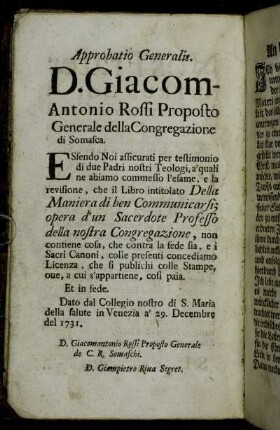 Approbatio Generalis.