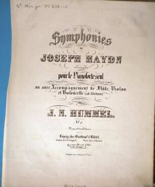 Symphonies. 1. - 23 S. + 3 St.