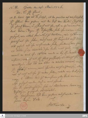 Brief von August Hermann Francke an Heinrich Julius Elers.