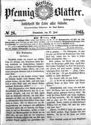 No. 26, Sonnabend, den 27. Juni 1863