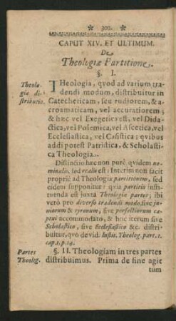 Caput XIV. Et Ultimum. De Theologiae Partitione.