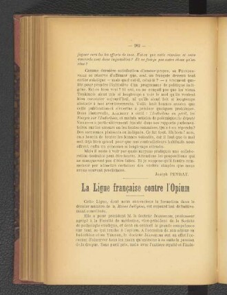 La Ligue francaise contre l'Opium.