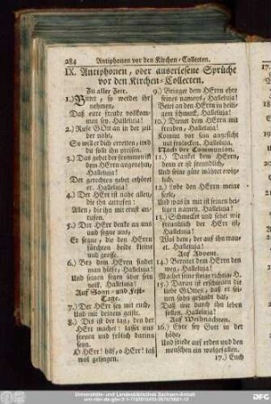 IX. Antiphonen, oder auserlesene Sprüche vor den Kirchen-Collecten.