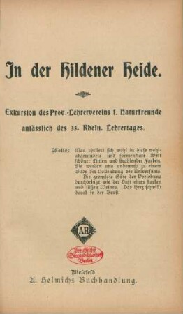 In der Hildener Heide : Exkursion des Prov.-Lehrervereins f. Naturfreunde anlässlich des 33. Rhein. Lehrertages