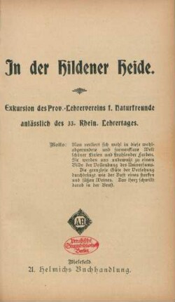 In der Hildener Heide : Exkursion des Prov.-Lehrervereins f. Naturfreunde anlässlich des 33. Rhein. Lehrertages