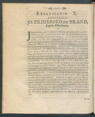 Exercitatio X. Respondente Jo. Friderico De Brand, Equite Osterlando.